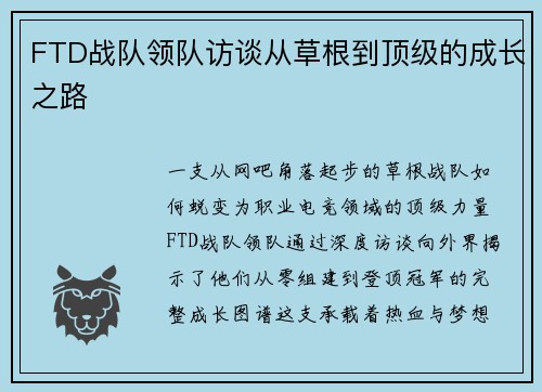 FTD战队领队访谈从草根到顶级的成长之路