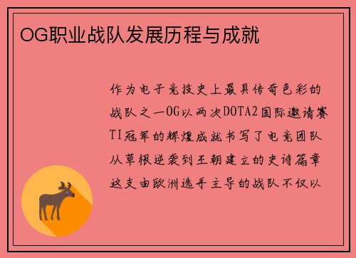 OG职业战队发展历程与成就