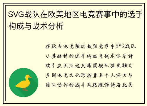 SVG战队在欧美地区电竞赛事中的选手构成与战术分析