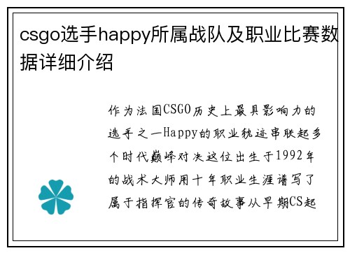 csgo选手happy所属战队及职业比赛数据详细介绍